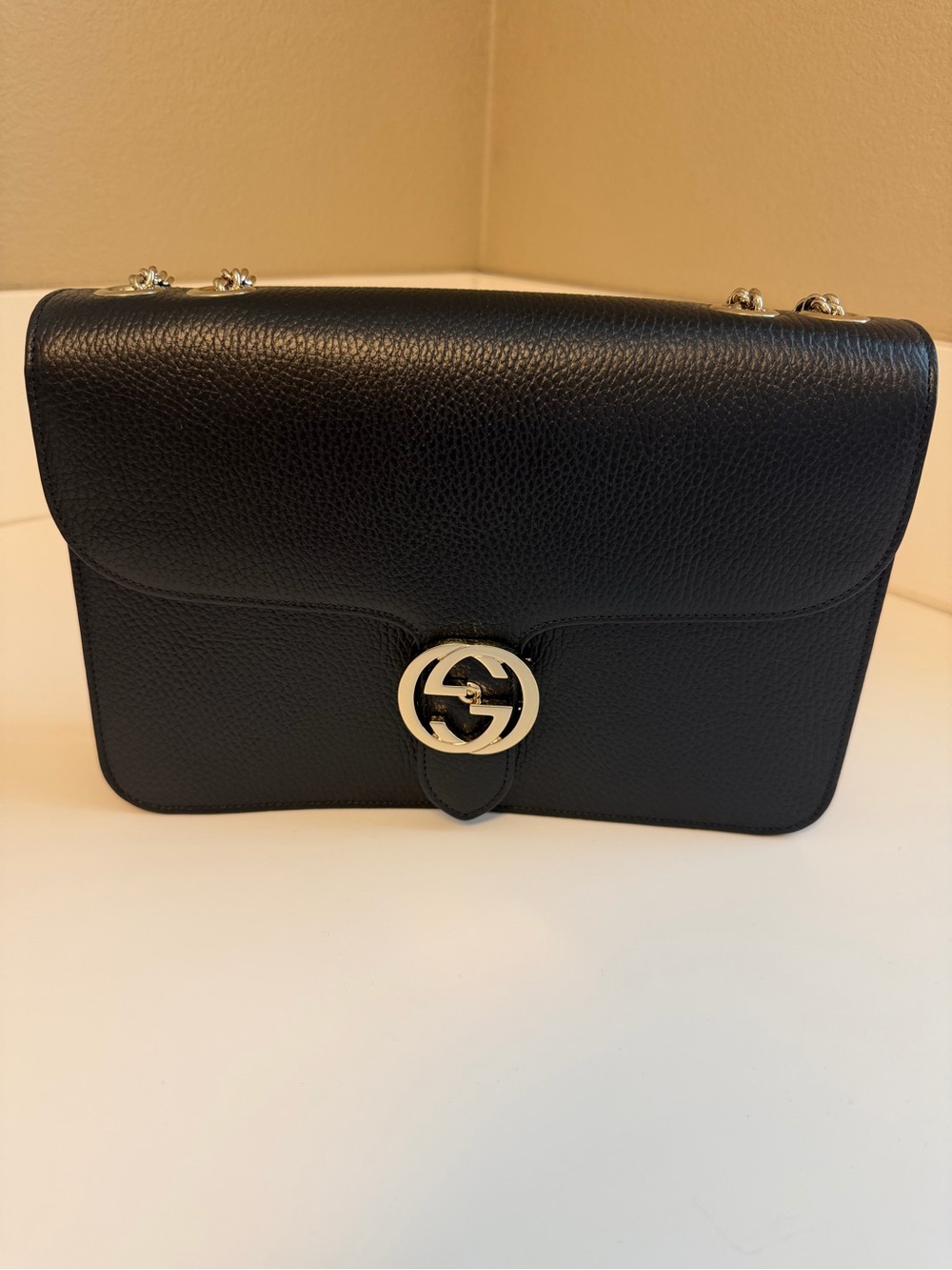 Dollar Calfskin Small Interlocking G Shoulder Bag Black